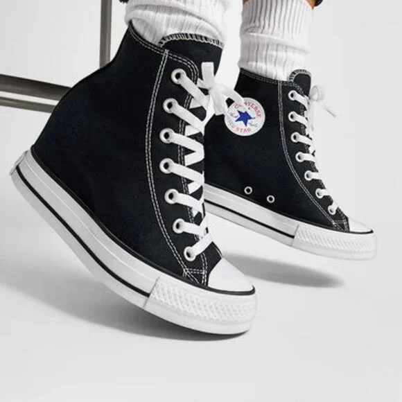 Converse Chuck Taylor All Star Wedge Platform Sneakers Black Size US 8.5 - Picture 3 of 3